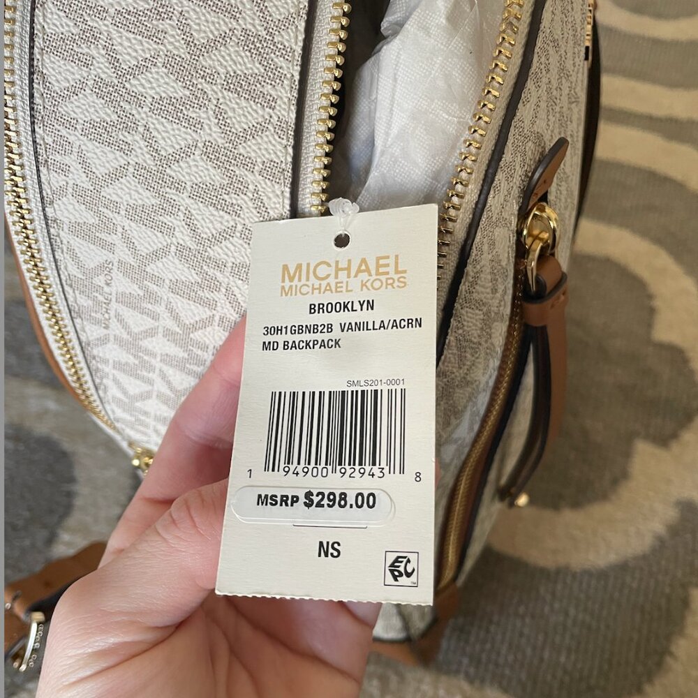 NWT Michael Kors "Brooklyn" medium logo monogram backpack in tan / vanilla Y2K - Picture 12 of 14